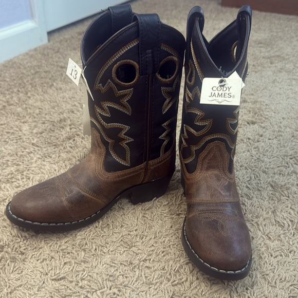 NWT Cody James Kids’ Brown Leather Western Boots Size 13D - Picture 2 of 9